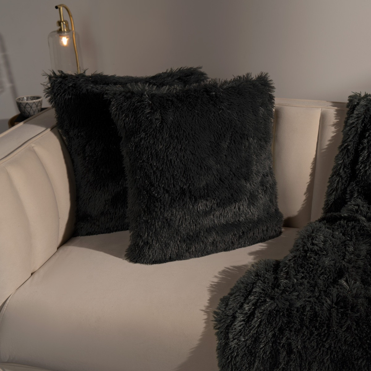 Sienna 2 Pack Fluffy Cushion Covers, Charcoal 45 x 45cm