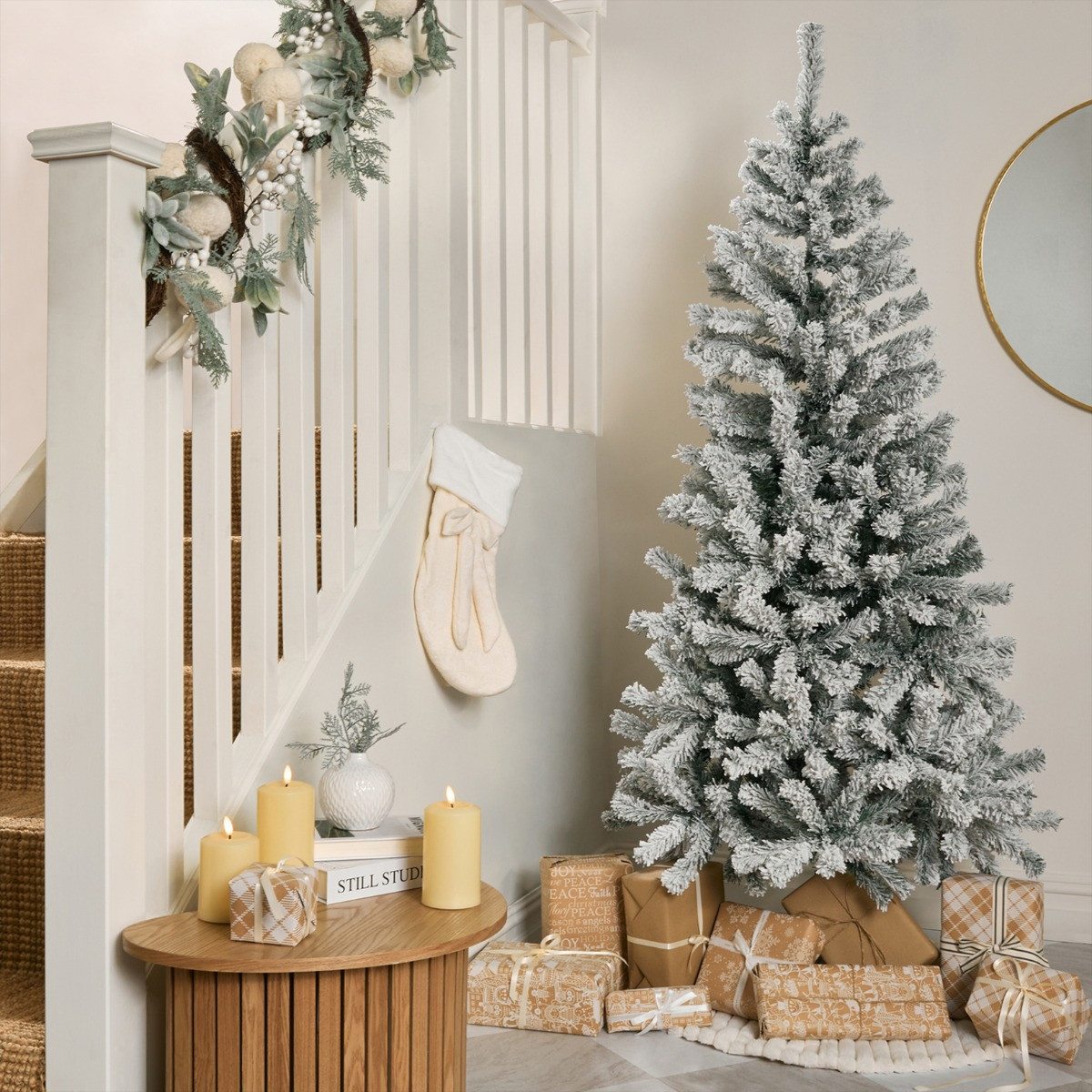 OHS Artificial Snowy Christmas Tree, White - 6ft>