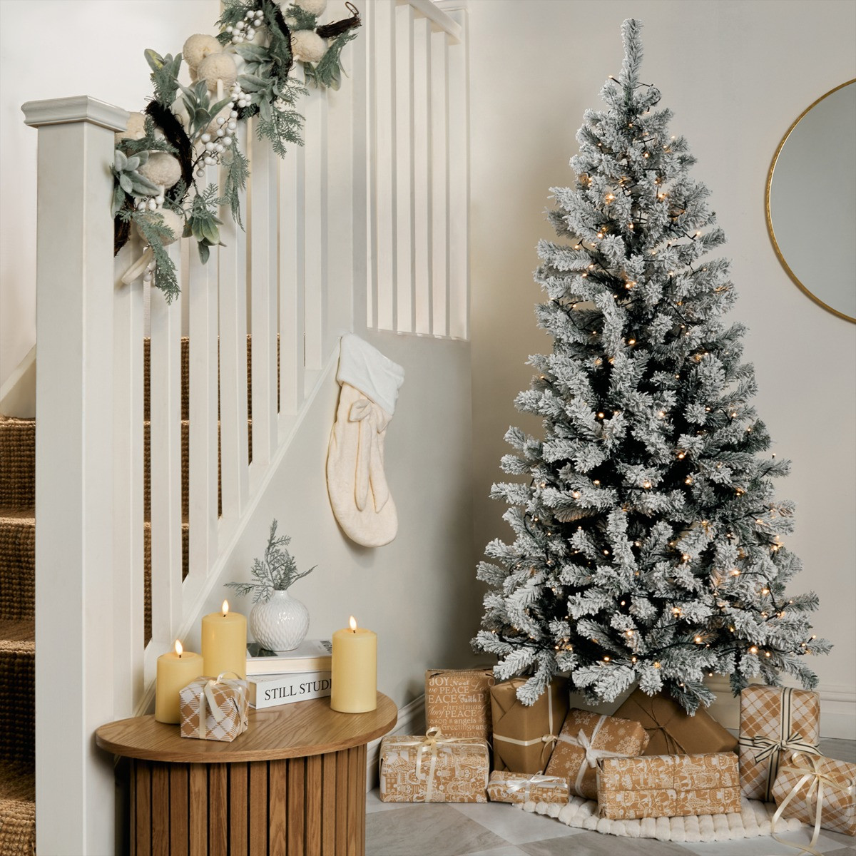 OHS Artificial Snowy Christmas Tree, White - 6ft>