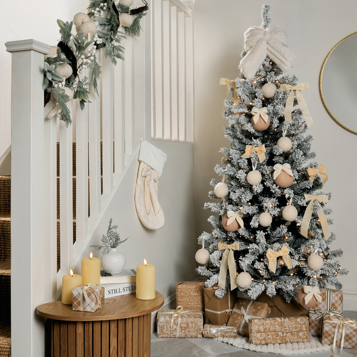OHS Artificial Snowy Christmas Tree, White - 6ft>