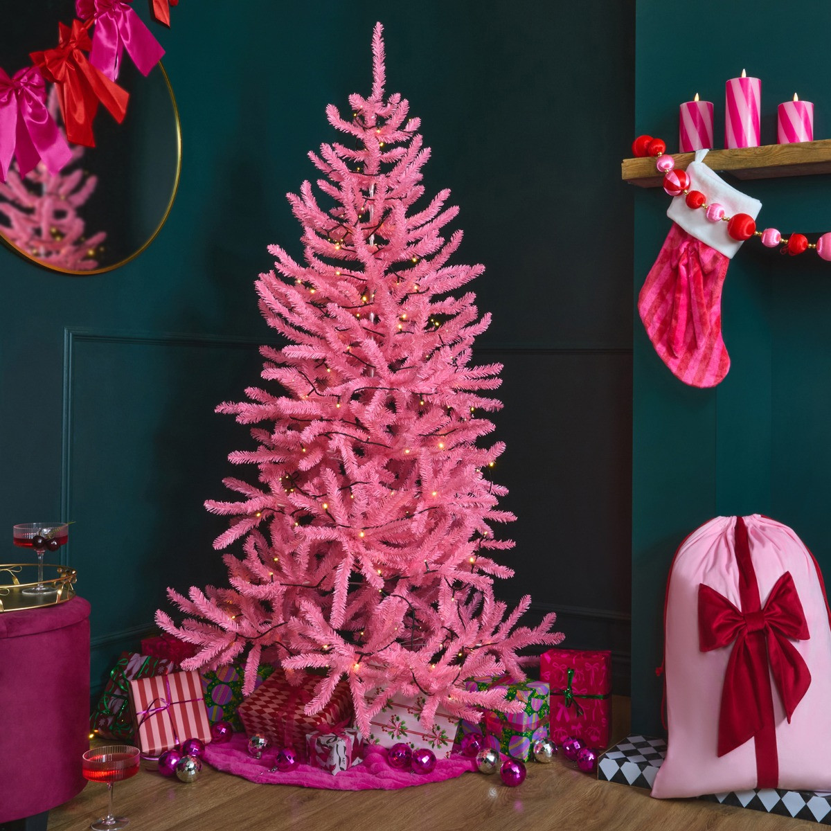 OHS Artificial Christmas Tree, Pink - 6ft>