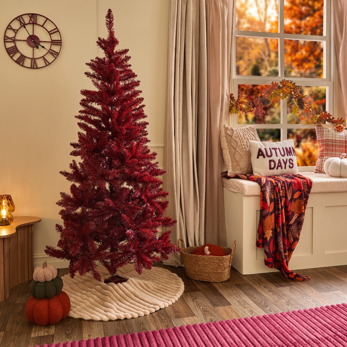 OHS Artificial Autumn / Christmas Tree, Burgundy - 6ft>