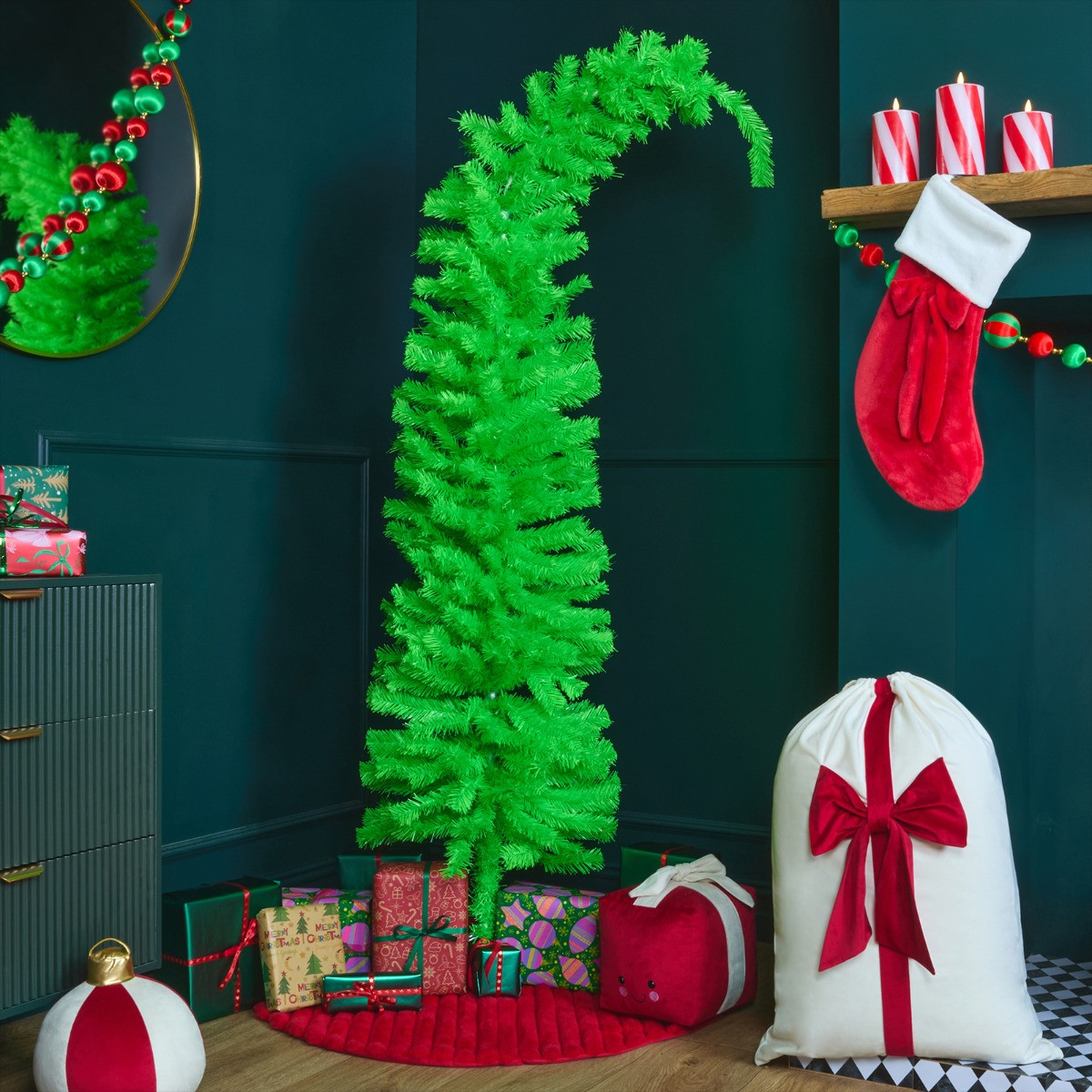 OHS Artificial Novelty Tilted Christmas Tree, Green - 6ft>