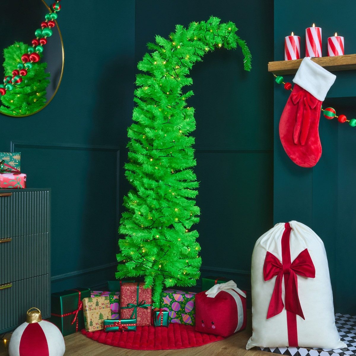OHS Artificial Novelty Tilted Christmas Tree, Green - 6ft>
