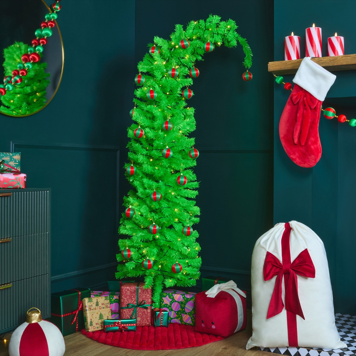 OHS Artificial Novelty Tilted Christmas Tree, Green - 6ft>