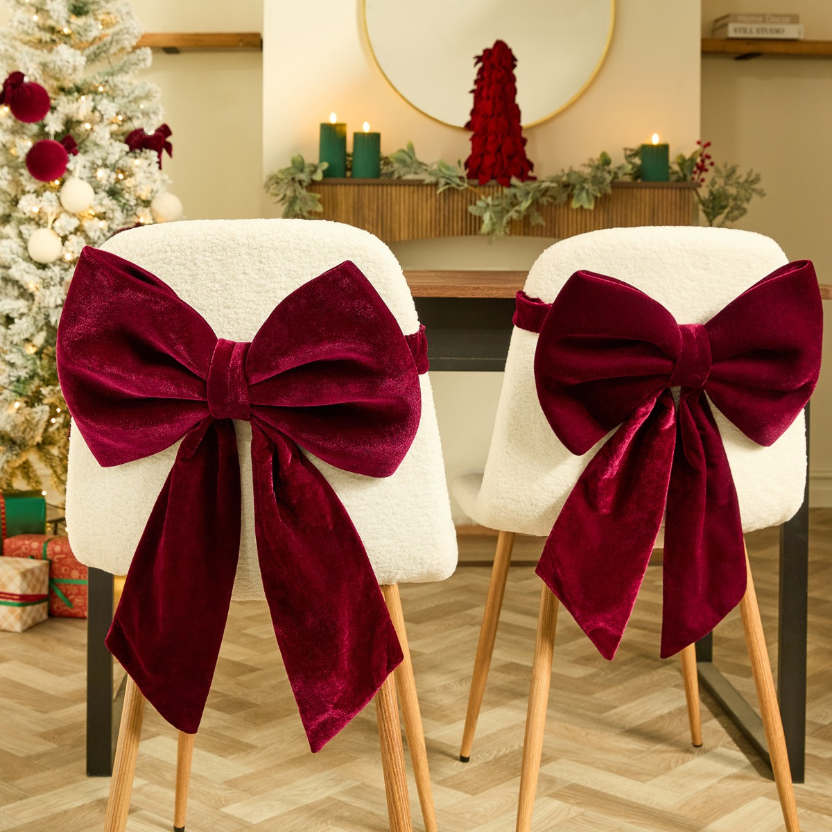 OHS 4 Pack Velvet Chair Bows - Burgundy>
