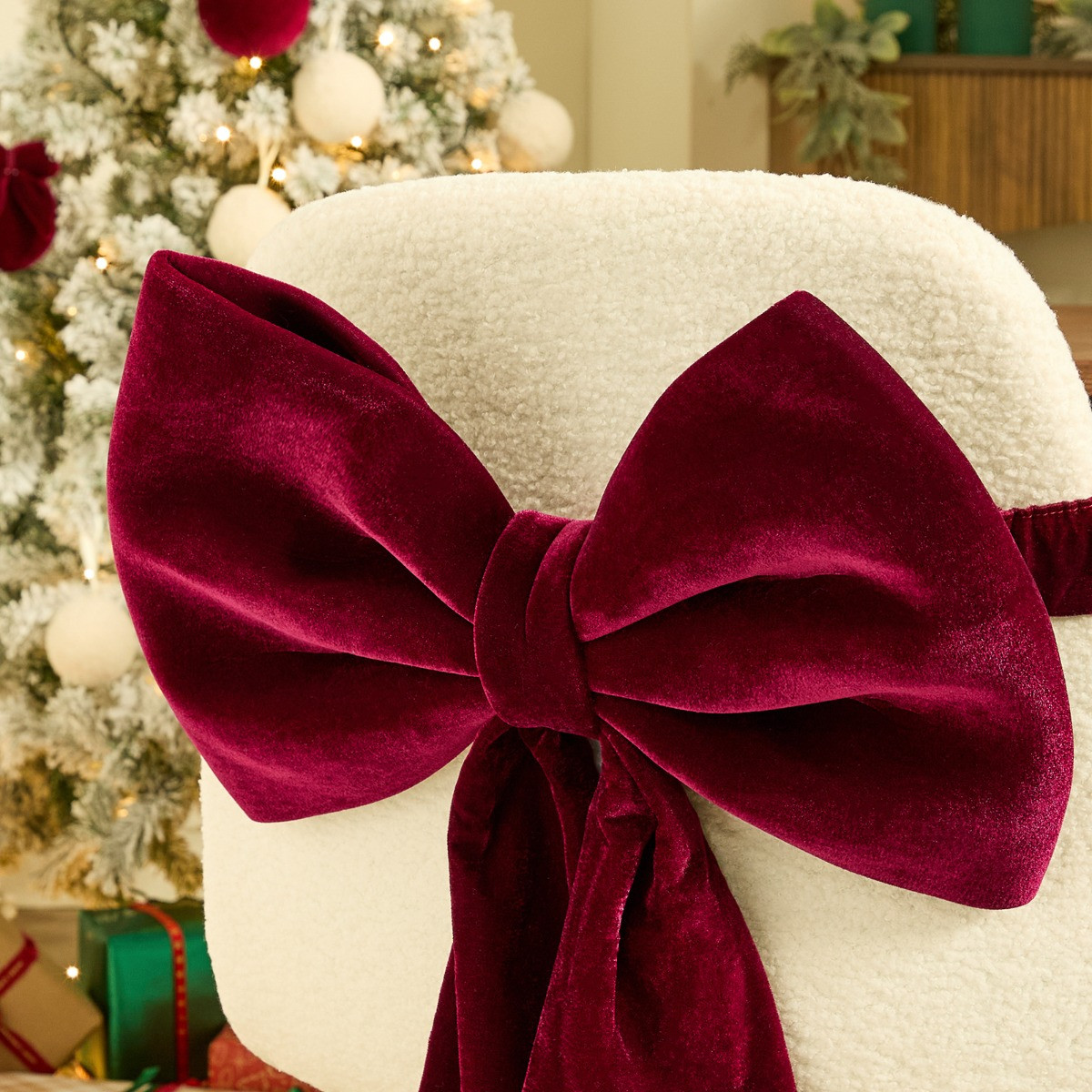 OHS 4 Pack Velvet Chair Bows - Burgundy>