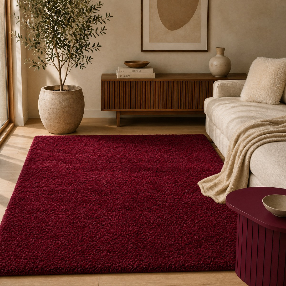 OHS Cosy Teddy Rug - Burgundy>