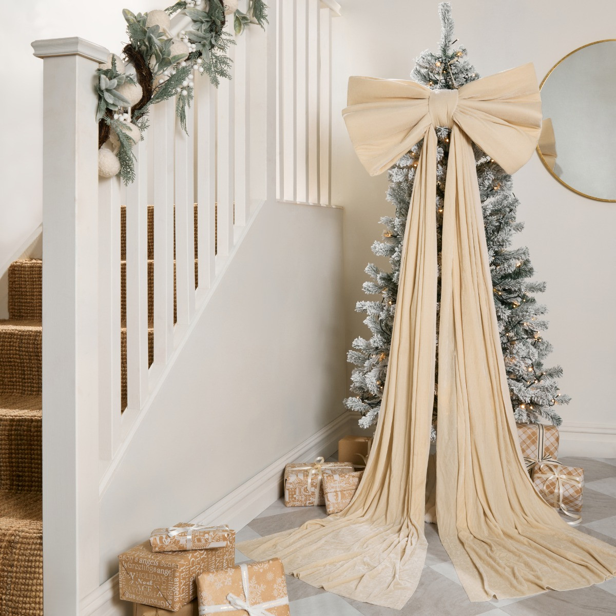 OHS Velvet Christmas Tree Bow - Cream>