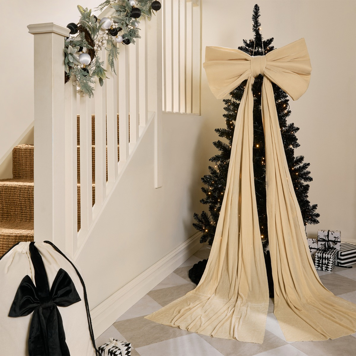 OHS Velvet Christmas Tree Bow - Cream>