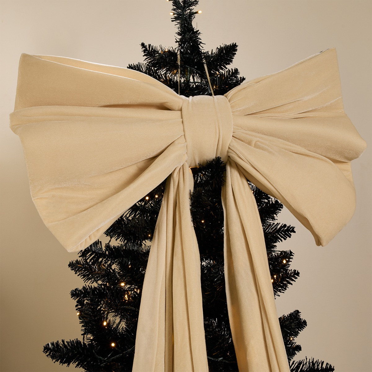 OHS Velvet Christmas Tree Bow - Cream>