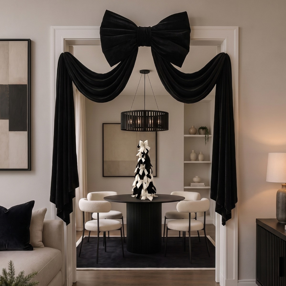 OHS Velvet Christmas Tree Bow - Black>