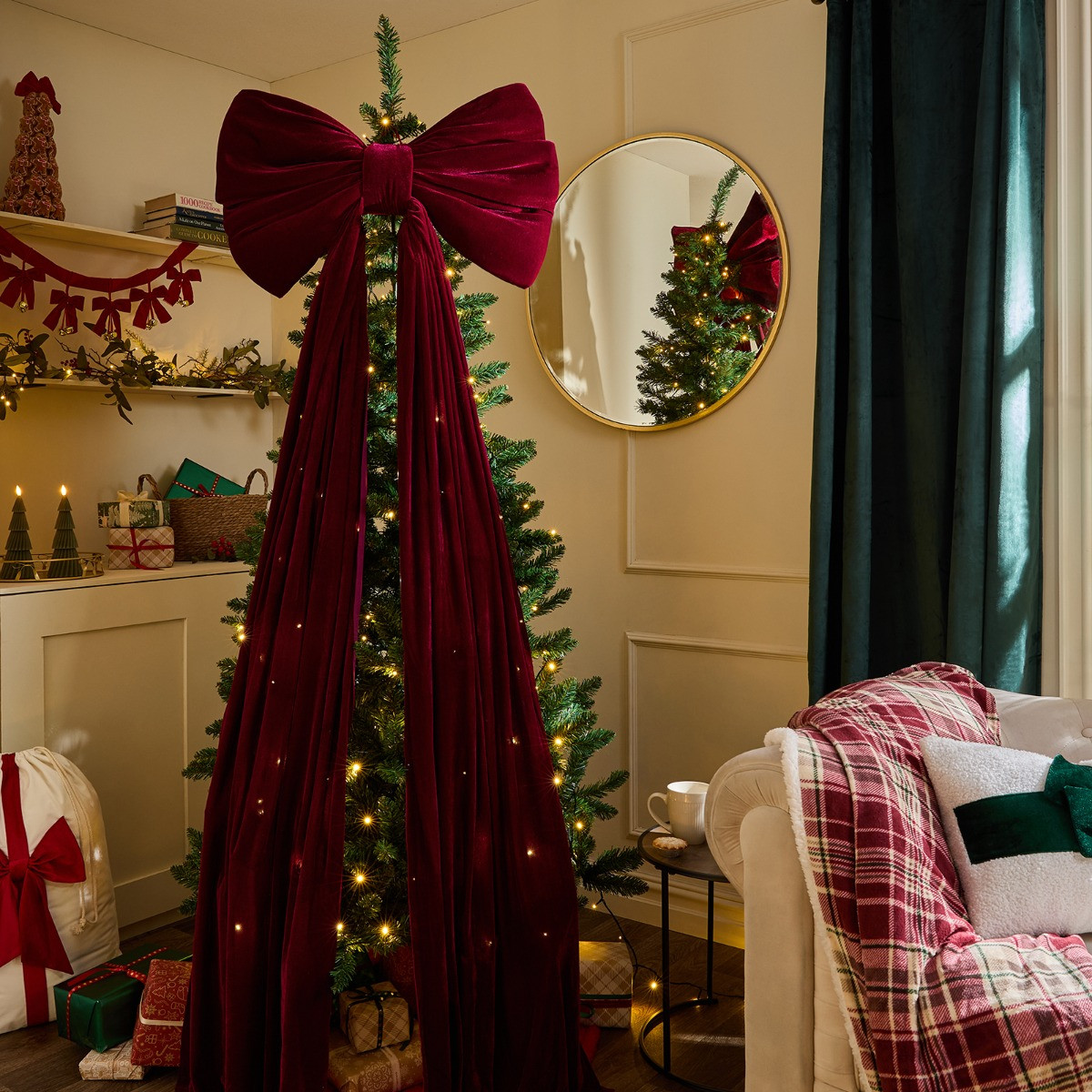 OHS Velvet Christmas Tree Bow - Burgundy>