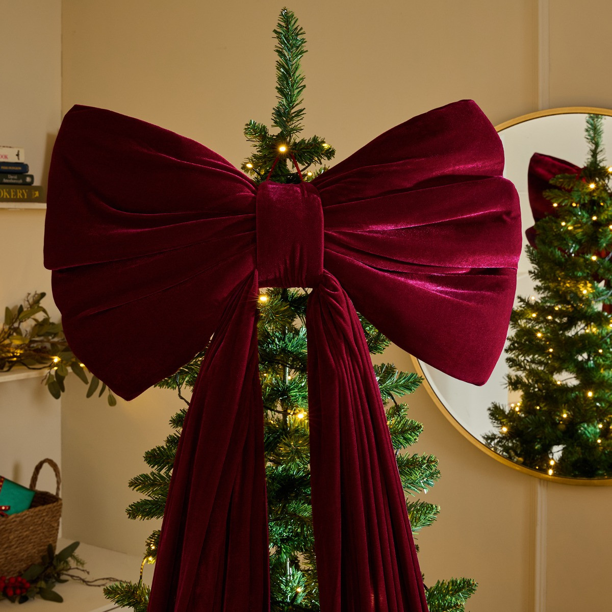 OHS Velvet Christmas Tree Bow - Burgundy>