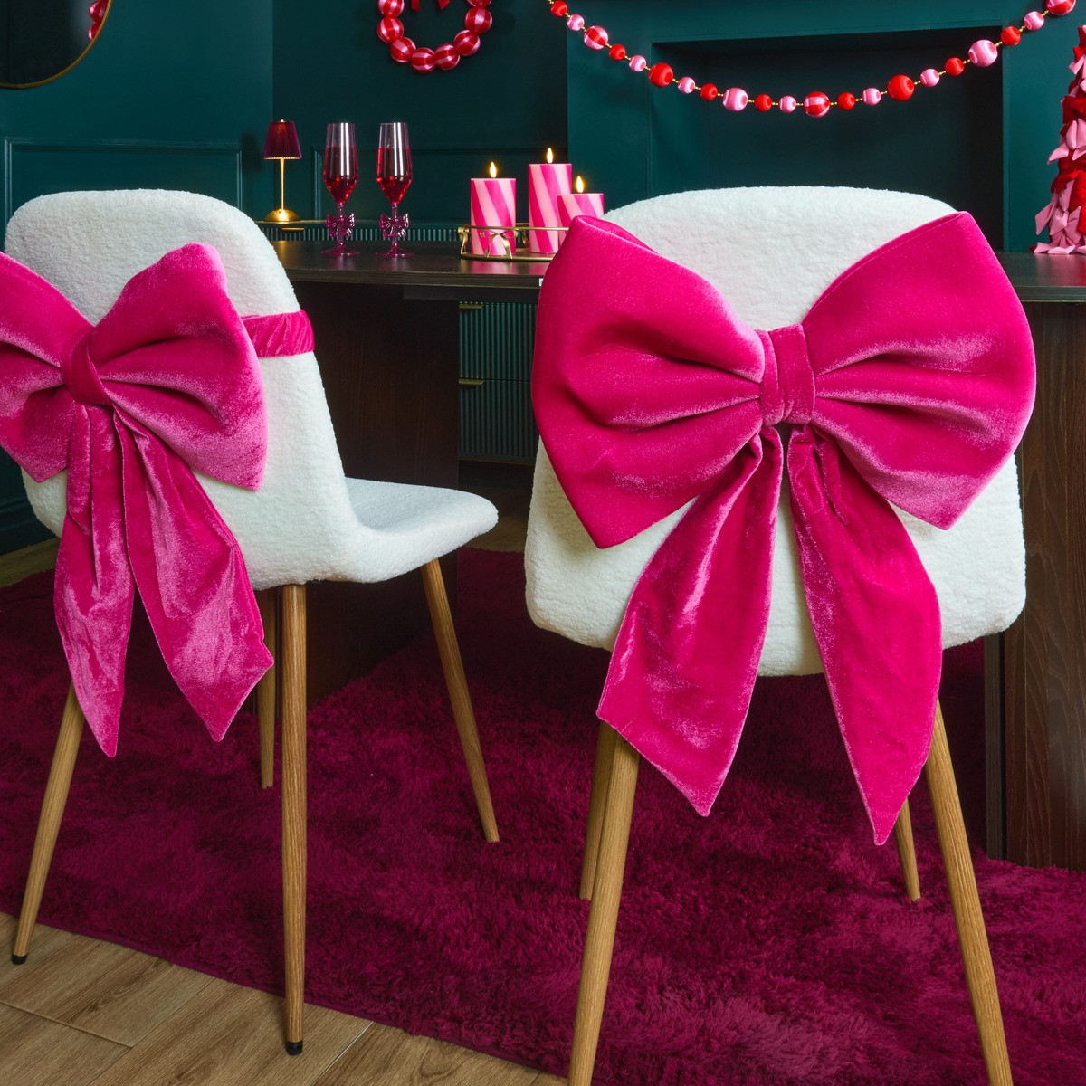 OHS 4 Pack Velvet Chair Bows - Hot Pink>
