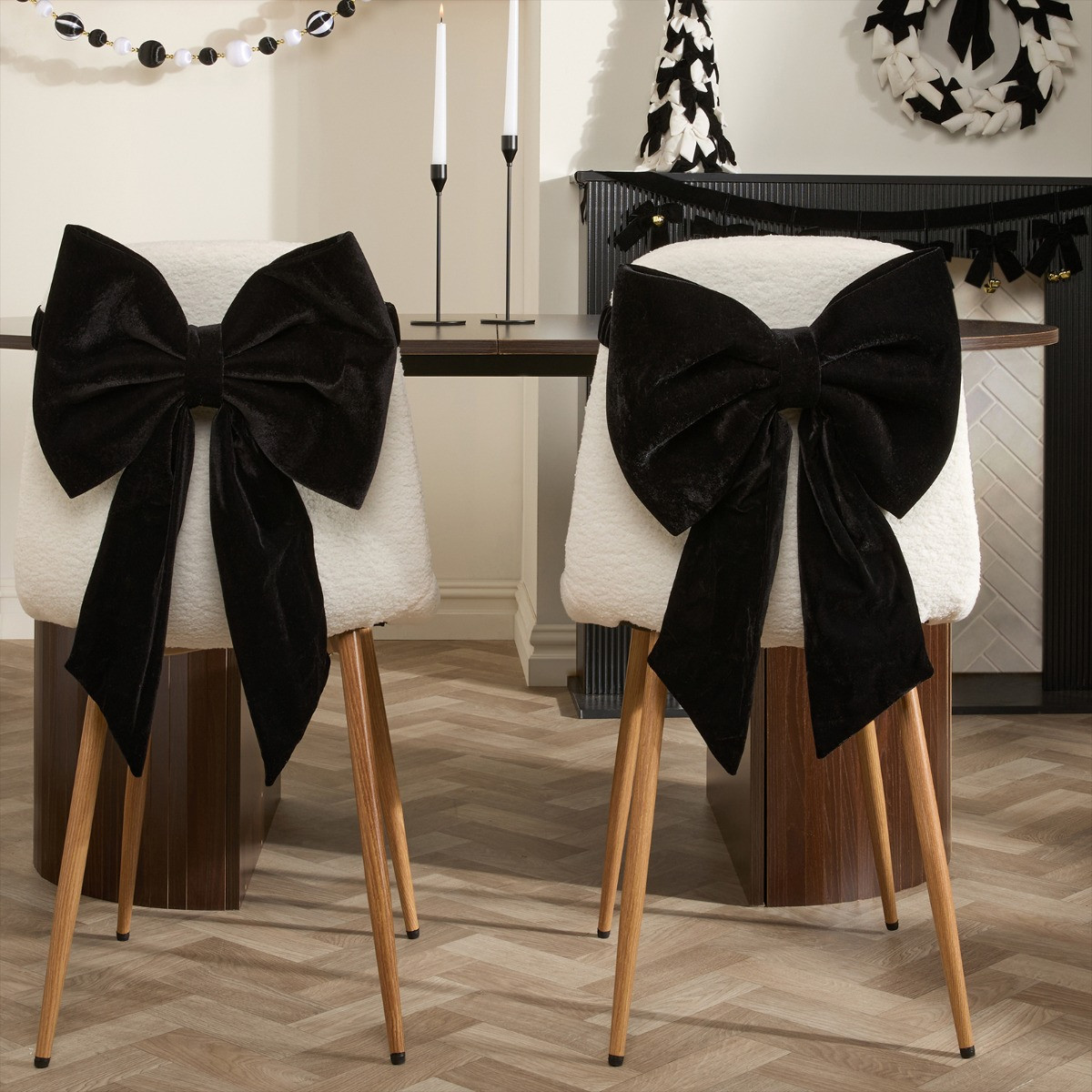 OHS 4 Pack Velvet Chair Bows - Black>