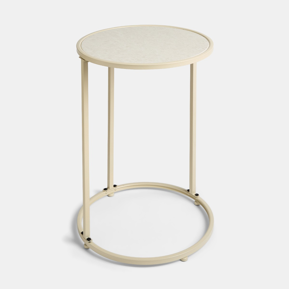 OHS Travertine Effect Round C Shape Side Table - Cream>