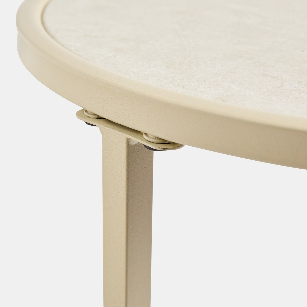 OHS Travertine Effect Round C Shape Side Table - Cream>