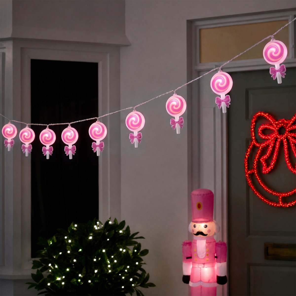 OHS 10 Pack Bow Lollipop String Lights - Hot Pink/White>