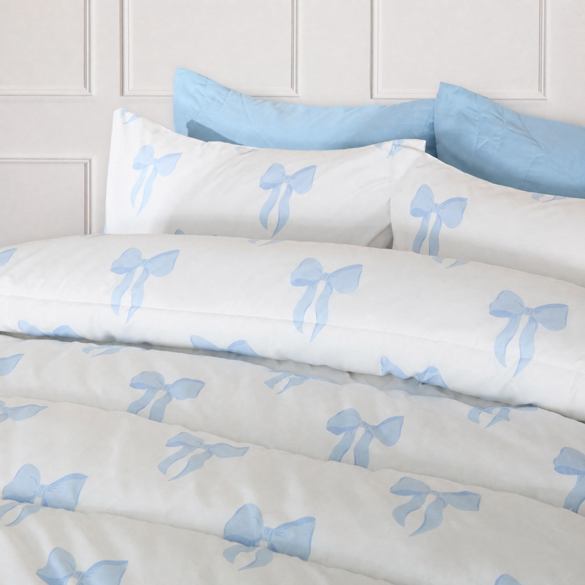 OHS Bow Print Coverless 10.5 Tog Duvet Set - Blue>