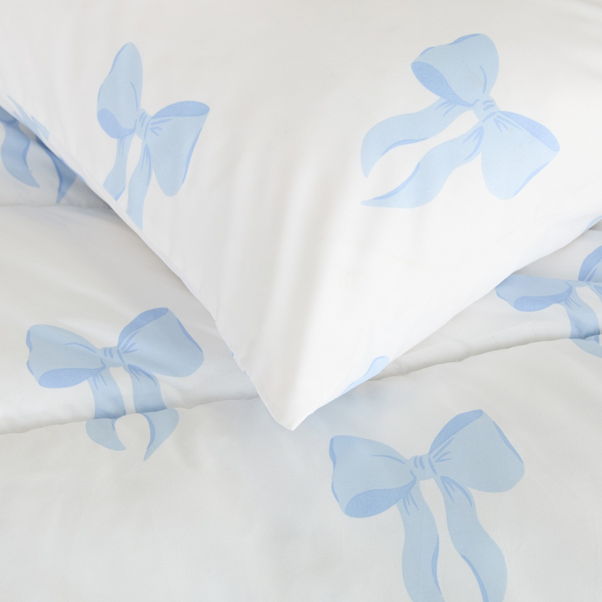 OHS Bow Print Coverless 10.5 Tog Duvet Set - Blue>