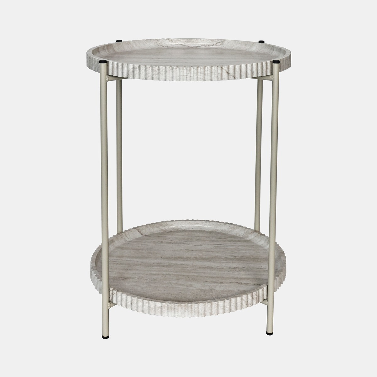 OHS Travertine Effect Two-Layer Ribbed Tray Side Table - Cream>