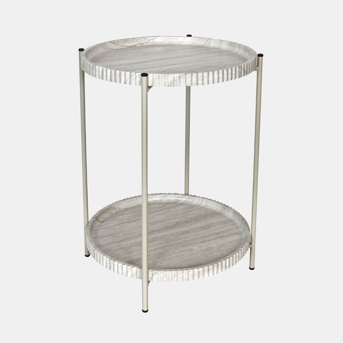 OHS Travertine Effect Two-Layer Ribbed Tray Side Table - Cream>