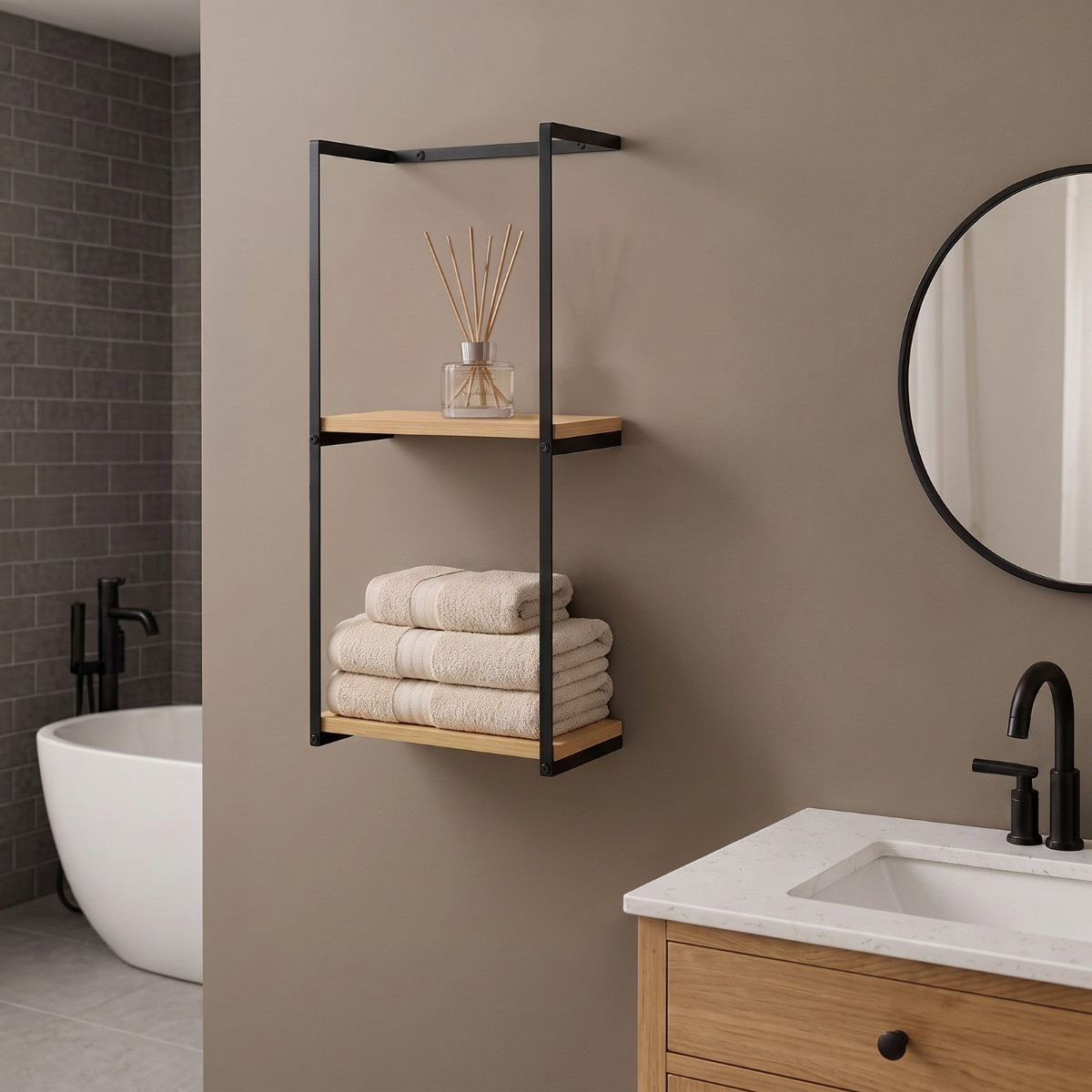 OHS Wall Mounted Towel Holder - Black/Light Wood>