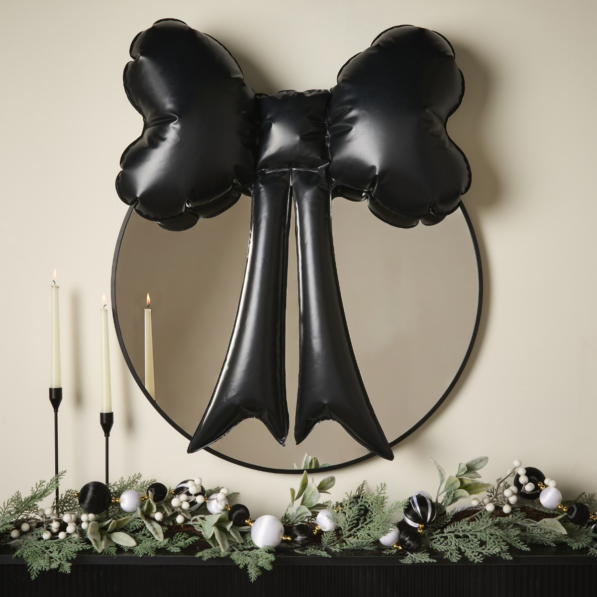 OHS Indoor/Outdoor Inflatable Hanging Bow Decoration - Black>