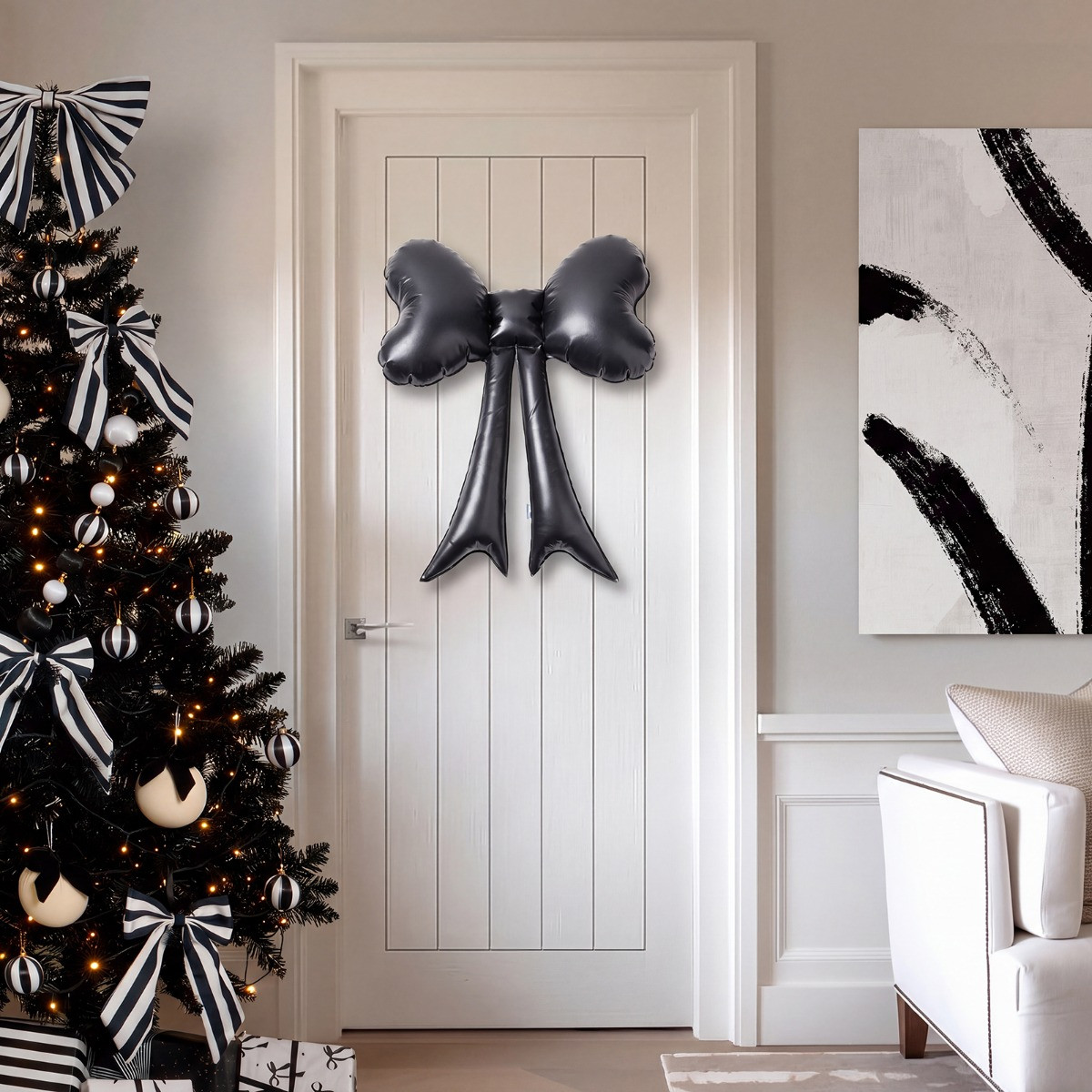 OHS Indoor/Outdoor Inflatable Hanging Bow Decoration - Black>