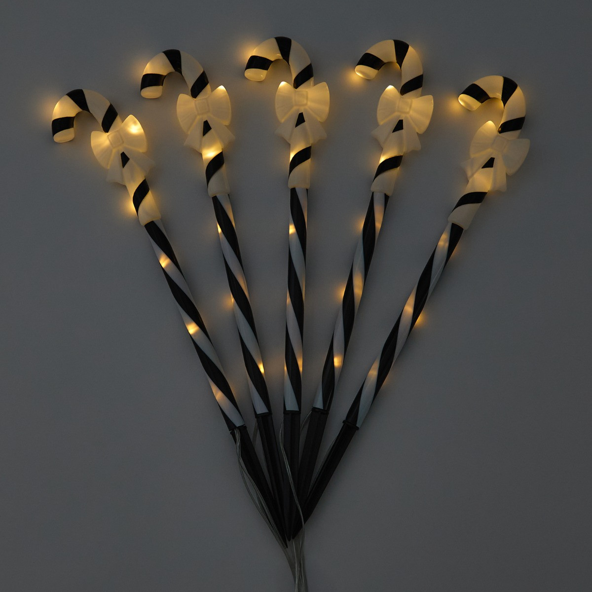 OHS 5 Pack Bow Candy Cane Stake Lights - Monochrome>