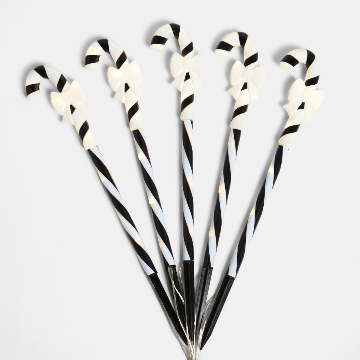 OHS 5 Pack Bow Candy Cane Stake Lights - Monochrome>