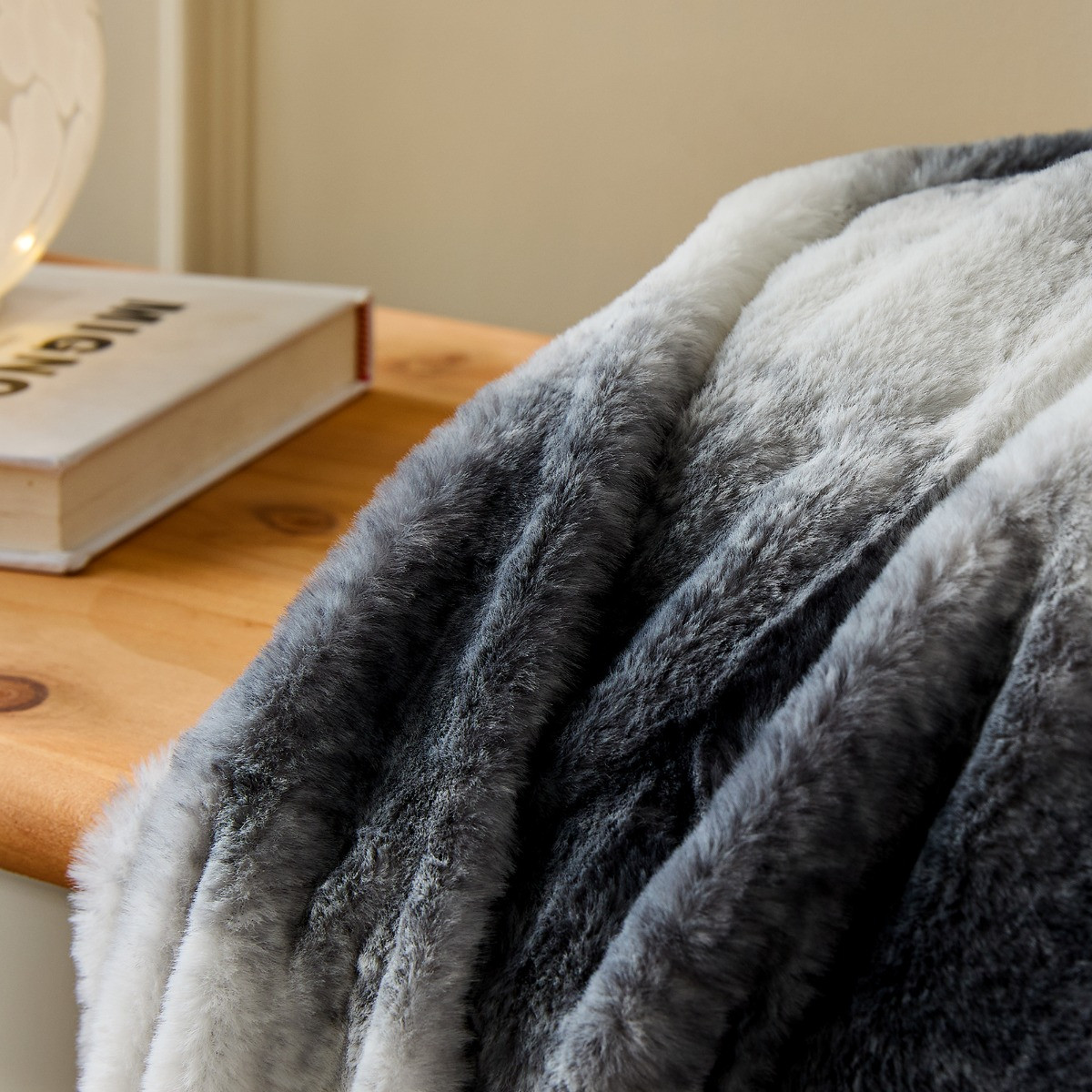OHS Faux Fur Stripe Throw - Grey>