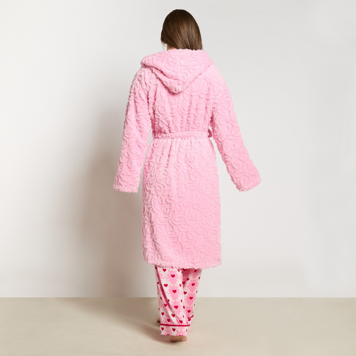 OHS Tufted Bows Fleece Dressing Gown, Adults - Pink>