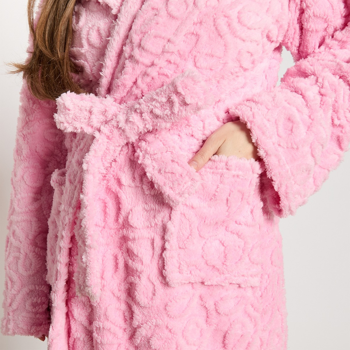 OHS Tufted Bows Fleece Dressing Gown, Adults - Pink>