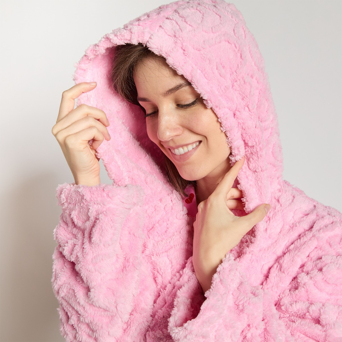 OHS Tufted Bows Fleece Dressing Gown, Adults - Pink>