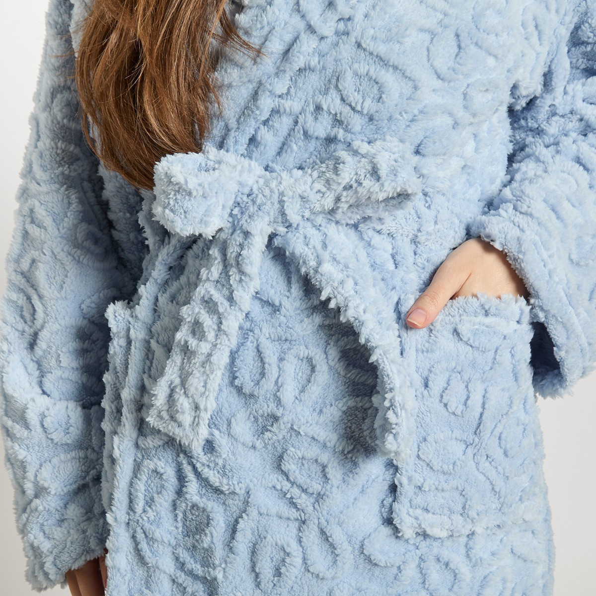 OHS Tufted Bows Fleece Dressing Gown, Adults - Blue>