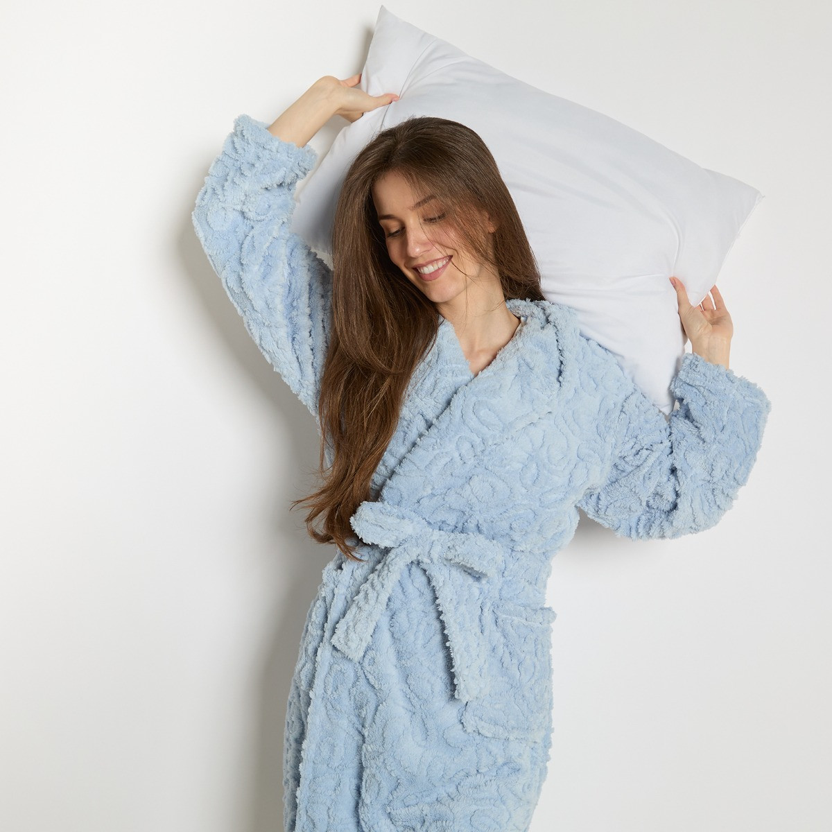 OHS Tufted Bows Fleece Dressing Gown, Adults - Blue>
