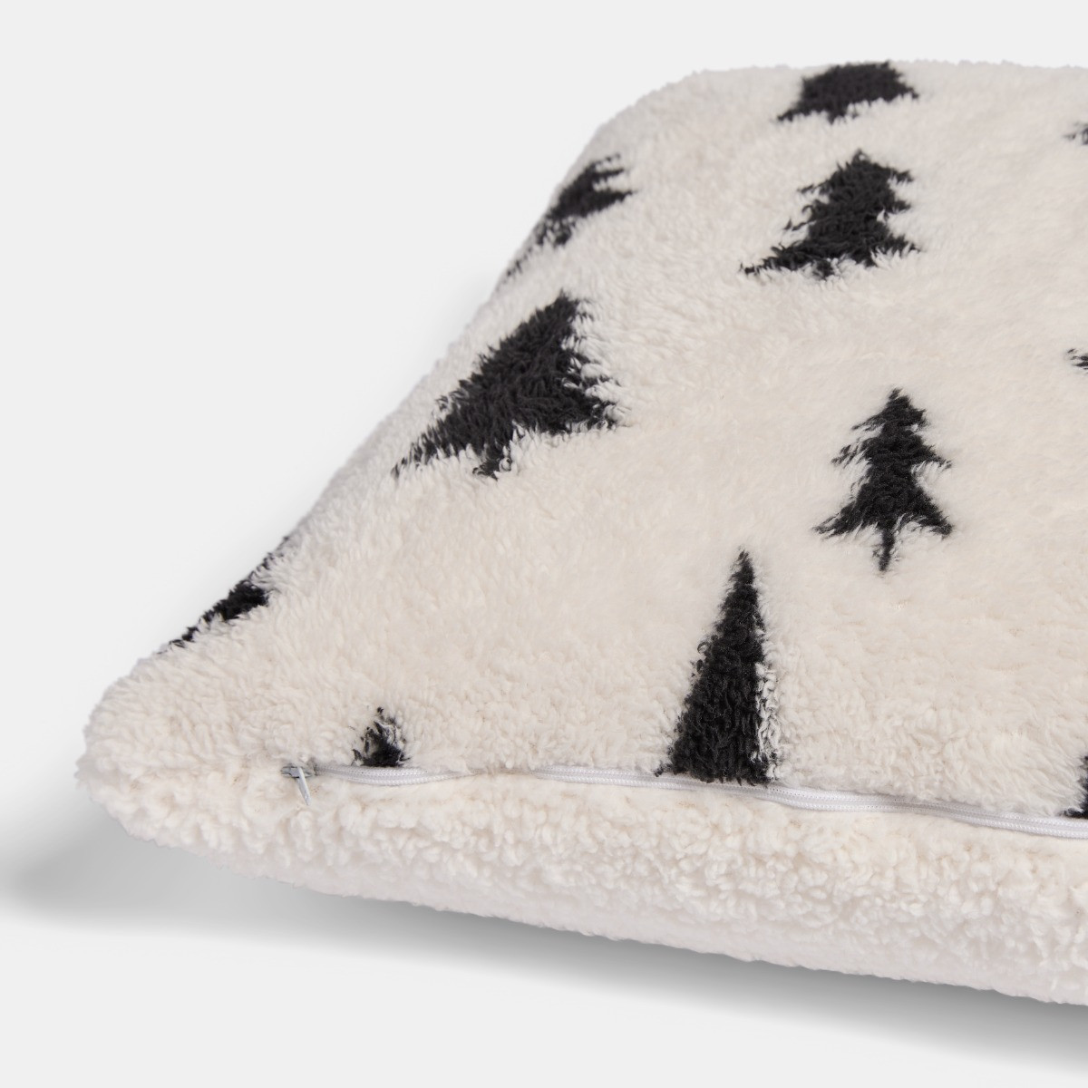 OHS Christmas Tree Print Teddy Cushion Covers, Monochrome - 45 x 45cm>