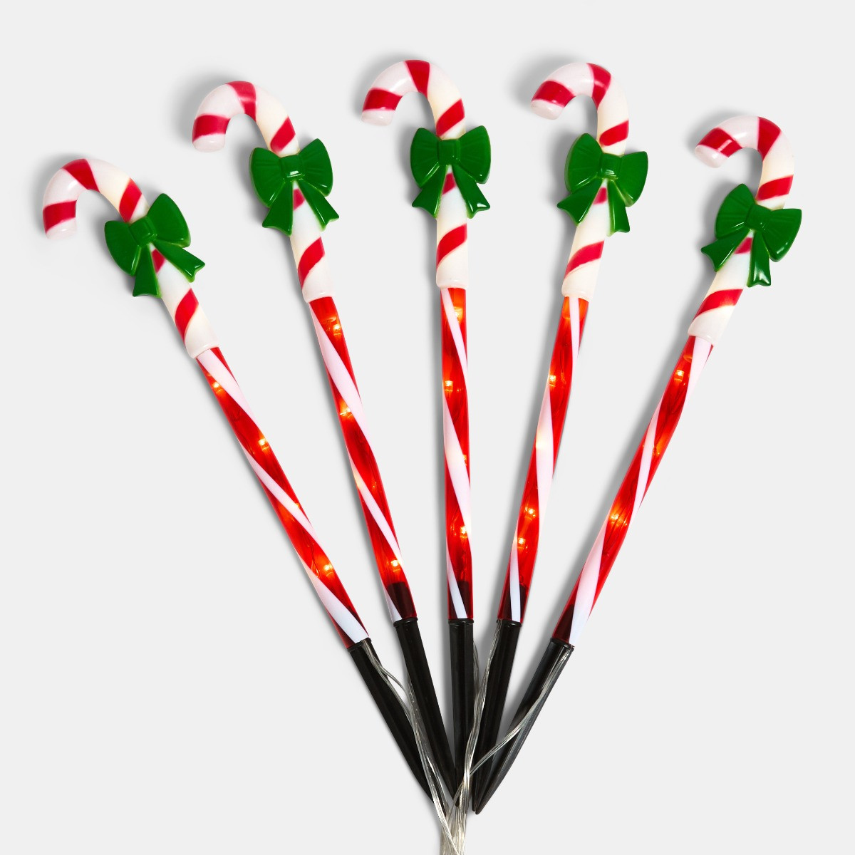 OHS 5 Pack Bow Candy Cane Stake Lights - Red/White>