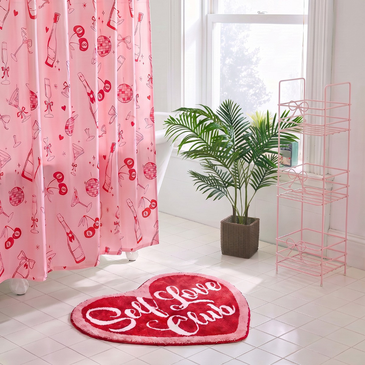 OHS Self Love Slogan Tufted Bath Mat - Pink/Red>