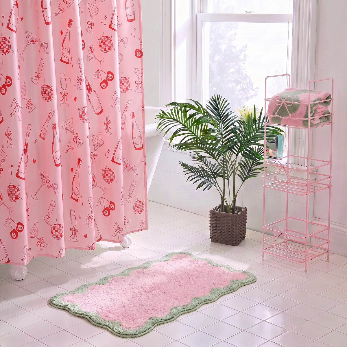 OHS Scallop Edge Tufted Bath Mat - Pink/Green>