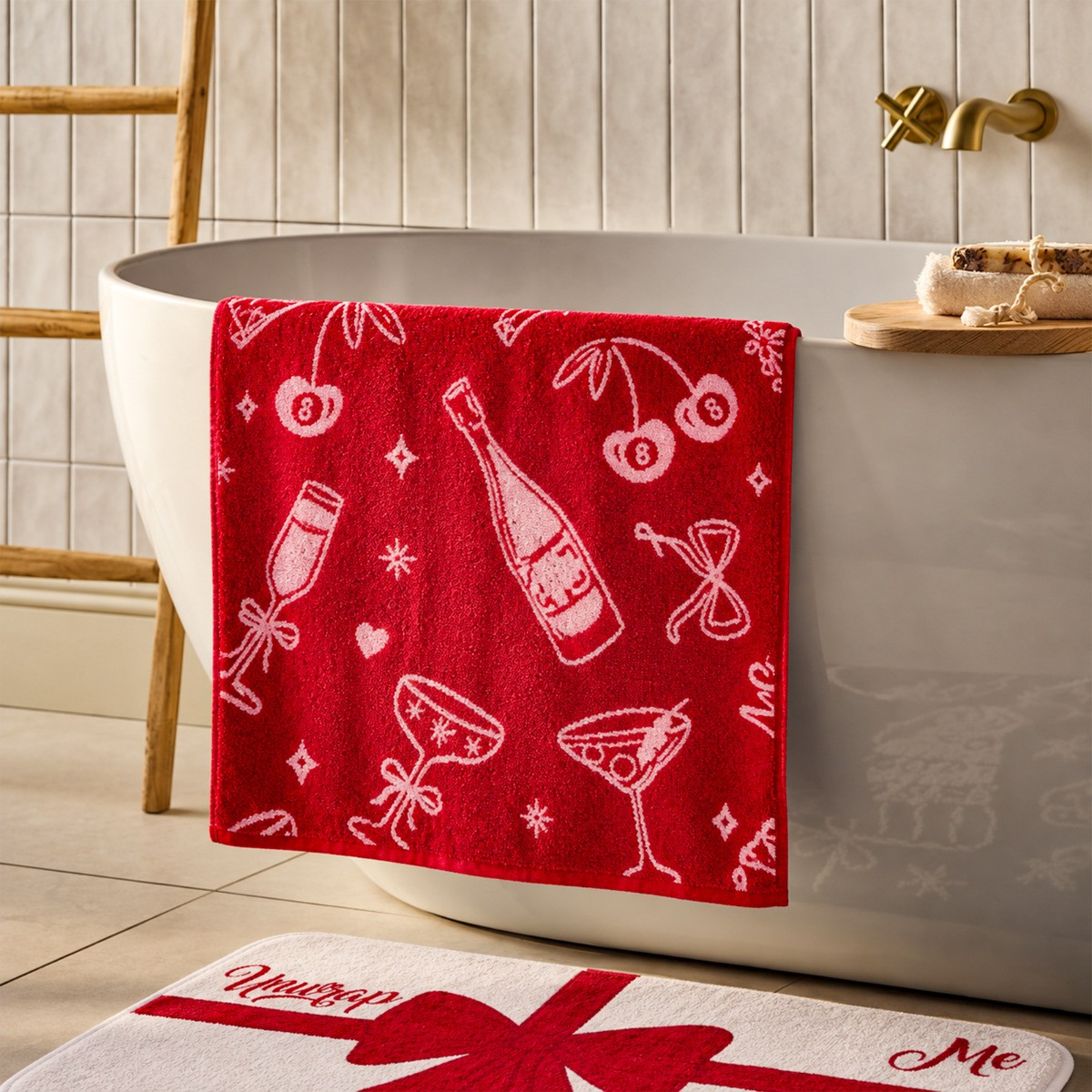 OHS 100% Cotton Illustrated Towel - Burgundy/Pink>