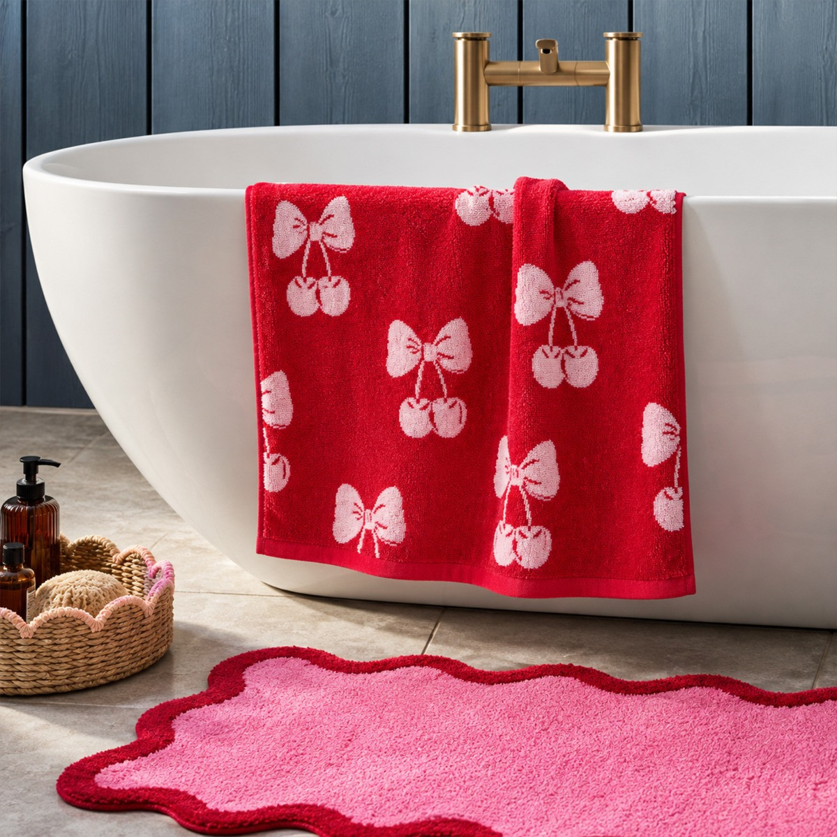 OHS 100% Cotton Cherry Print Towel - Pink/Red>