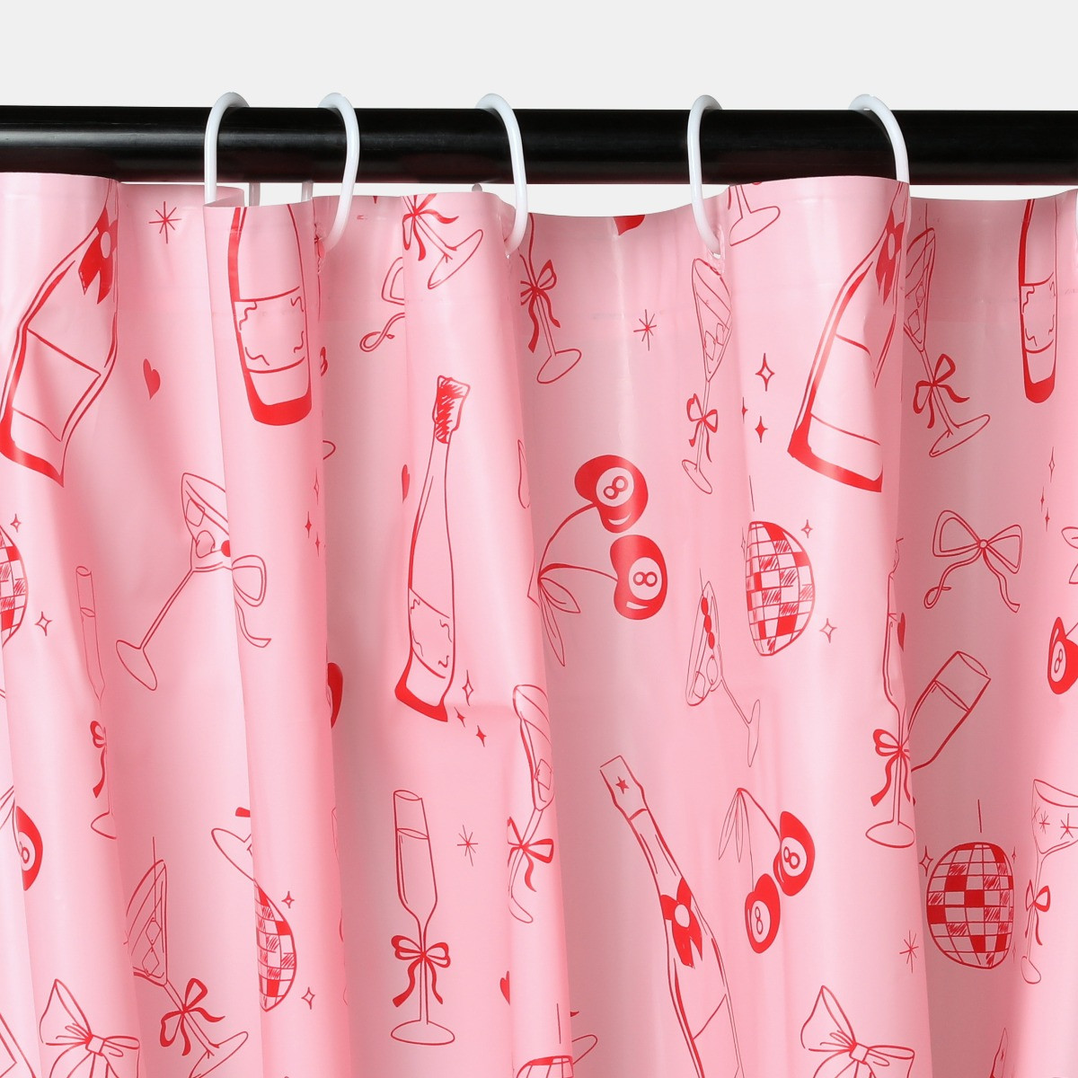 OHS Illustrated Bow Print Shower Curtain - Pink>