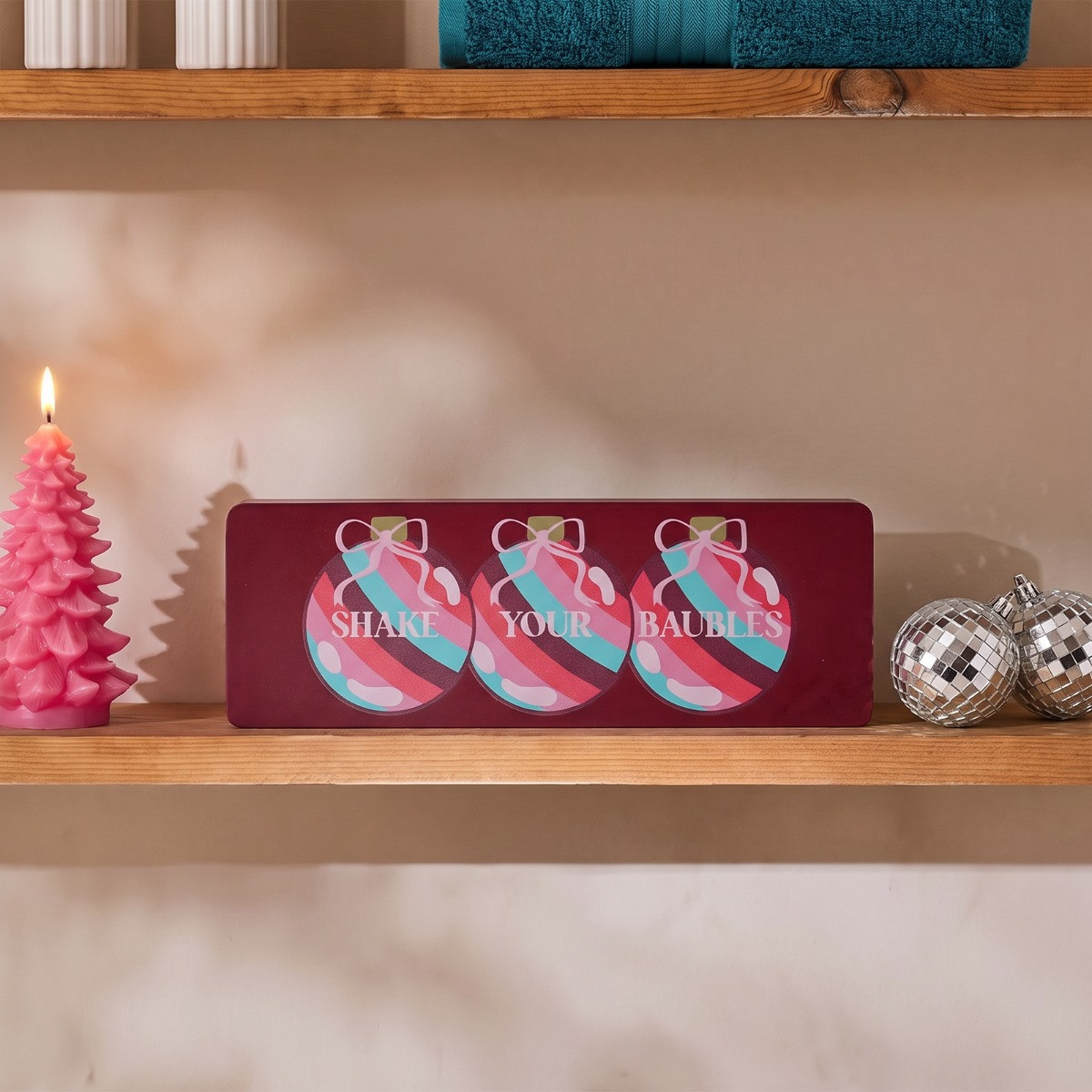 OHS Shake Your Baubles Slogan Christmas Ornament - Burgundy>