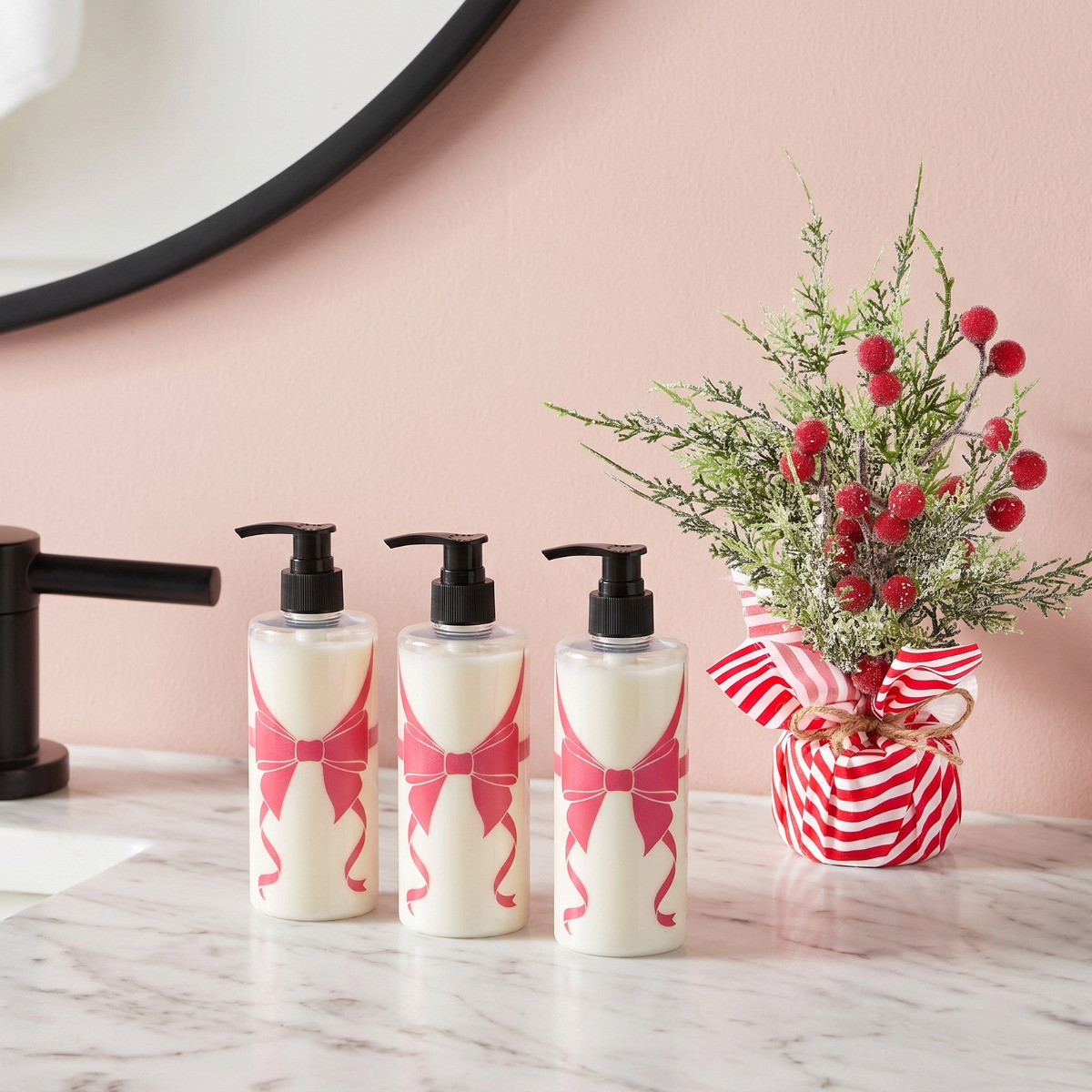 OHS Bow Wrapped Dispenser Bottles, Clear/Hot Pink - 3 Pack>