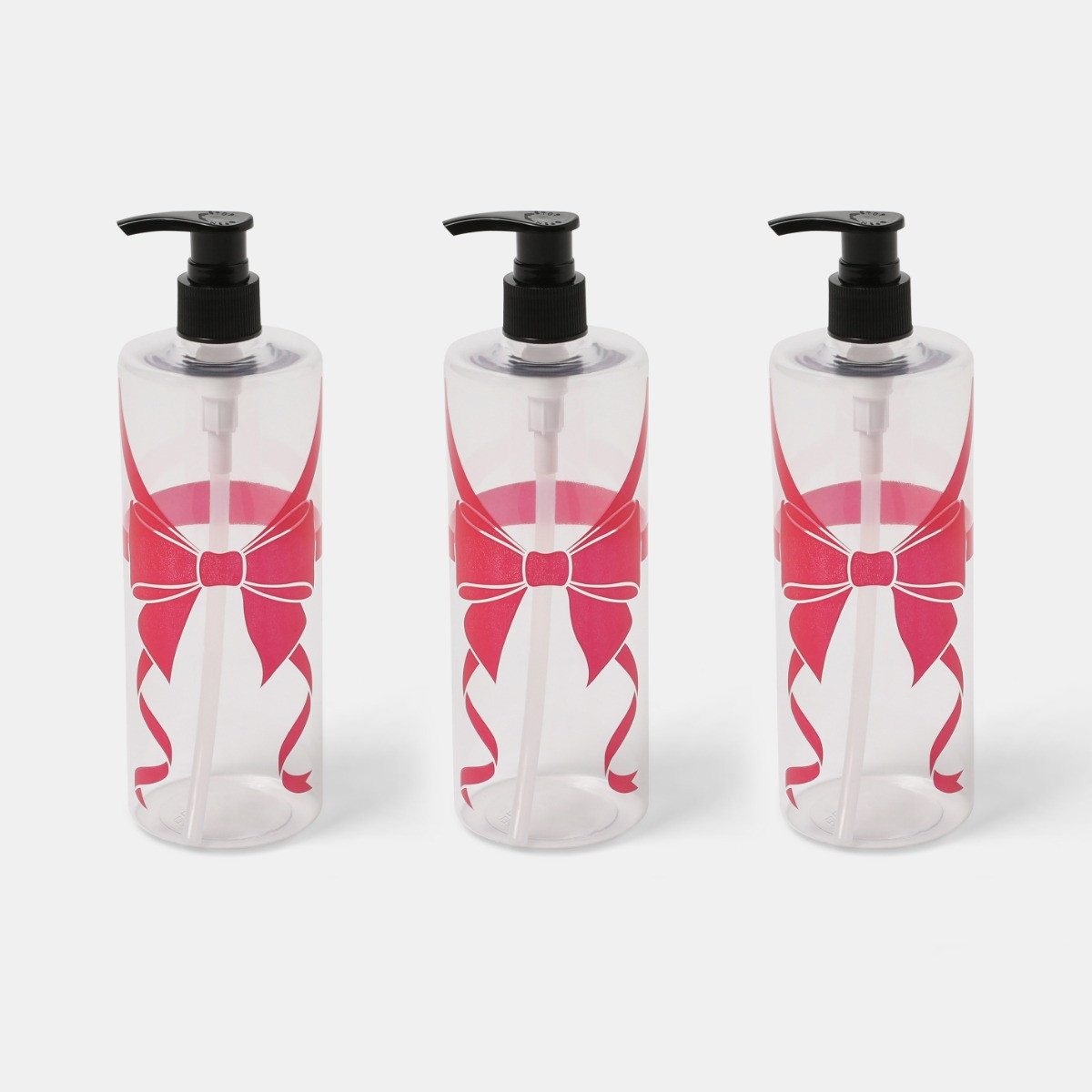 OHS Bow Wrapped Dispenser Bottles, Clear/Hot Pink - 3 Pack>