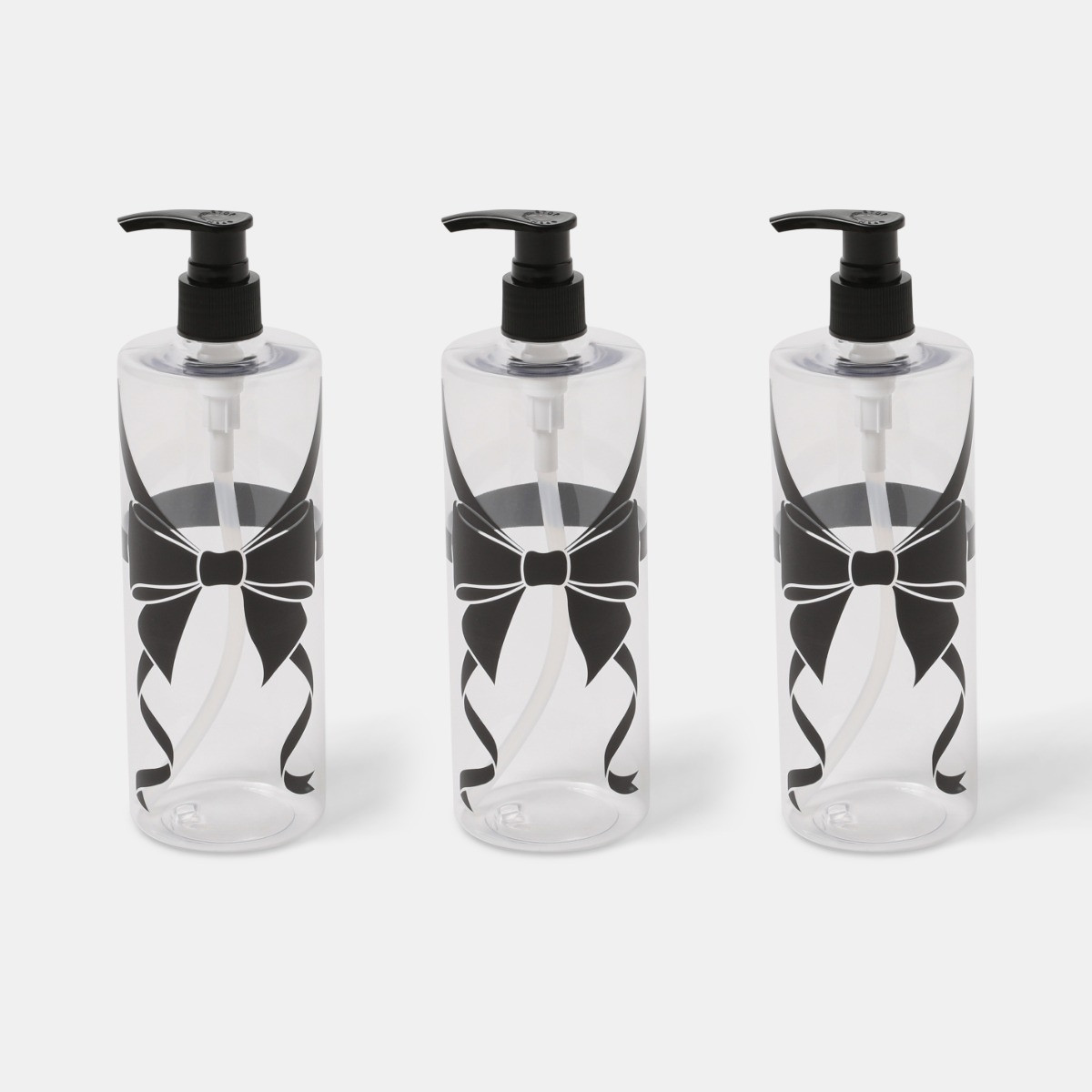 OHS Bow Wrapped Dispenser Bottles, Clear/Black - 3 Pack>
