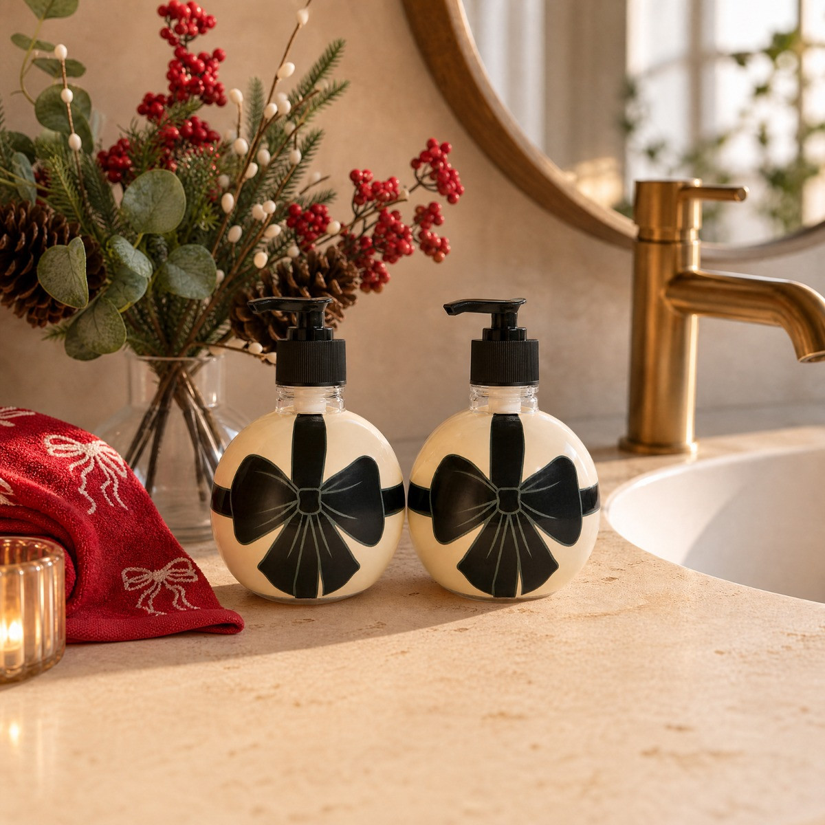 OHS 2 Pack Bow Bauble Soap Dispensers - Monochrome>